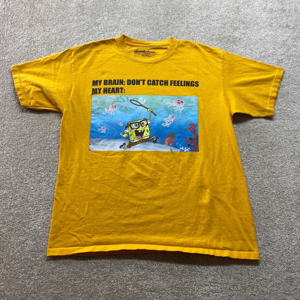 Nickelodeon Shirt Mens Large Spongebob My Brain‎ Dont Catch Feelings My Heart
